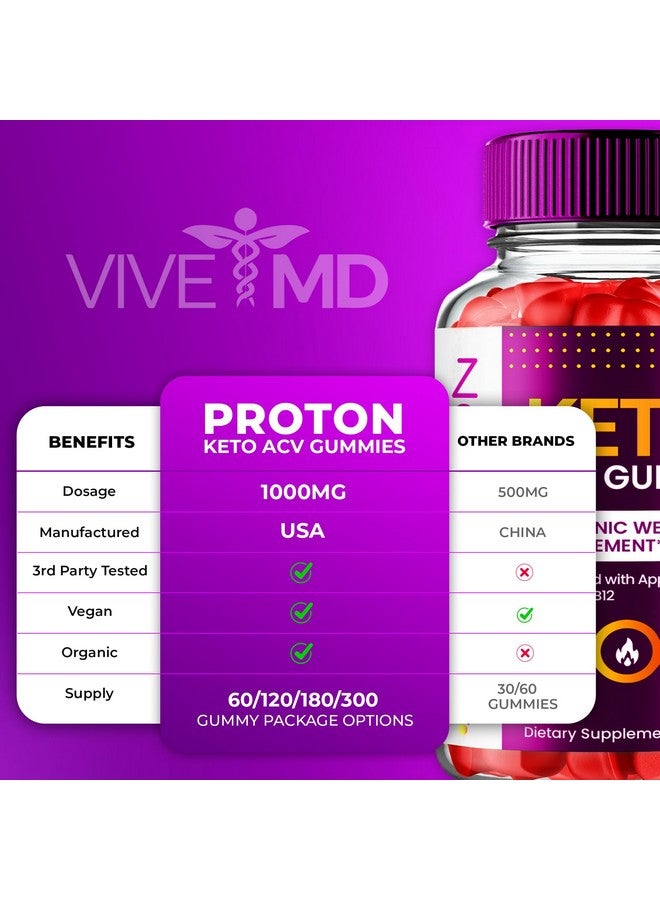 VIVE MD Proton Keto ACV Gummies Advanced Weight Management, Protein Keto ACV Gummies, Proton Keto Plus Gummies with Apple Cider Vinegar Supplement 1000mg, Proton Keto+ACV Gummies Reviews (1 Pack) - Image 5