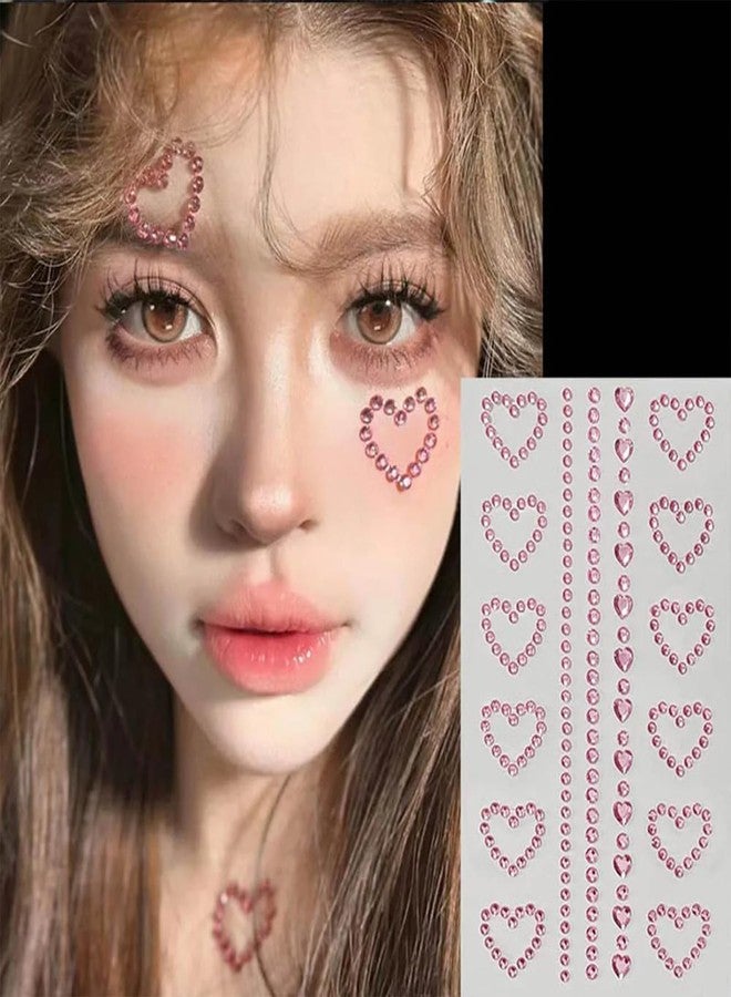 ASVNRES Self Adhesive Face Gems Pearls for Makeup, 5 Sheets 3D Star Heart Moon Shape Hair Jewels Diamonds with Tweezers, Bling Rhinestone Stickers for Crafts,Face,Nail (White red) - Image 4