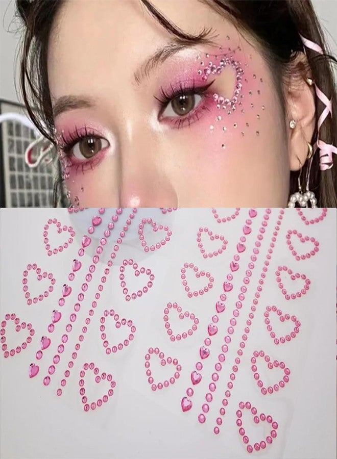 ASVNRES Self Adhesive Face Gems Pearls for Makeup, 5 Sheets 3D Star Heart Moon Shape Hair Jewels Diamonds with Tweezers, Bling Rhinestone Stickers for Crafts,Face,Nail (White red) - Image 3
