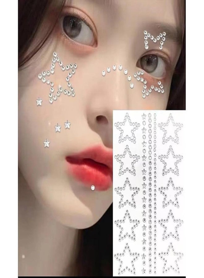 ASVNRES Self Adhesive Face Gems Pearls for Makeup, 5 Sheets 3D Star Heart Moon Shape Hair Jewels Diamonds with Tweezers, Bling Rhinestone Stickers for Crafts,Face,Nail (White red) - Image 2