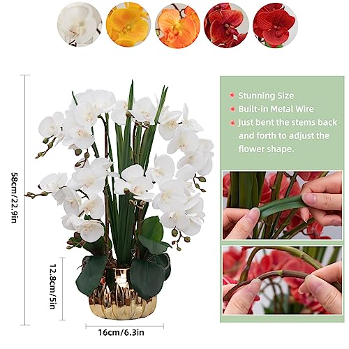CXGS Artificial Orchid Flower Real Touch Faux Orchids in Ceramic Vase Large 22.9'' Fake Flowers White Phalaenopsis Floral for Home Indoor Decor - Image 2