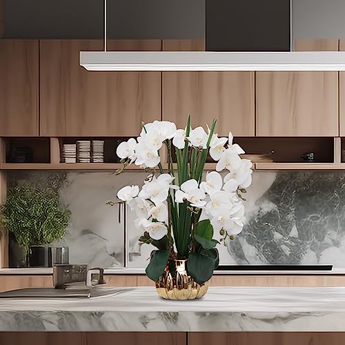 CXGS Artificial Orchid Flower Real Touch Faux Orchids in Ceramic Vase Large 22.9'' Fake Flowers White Phalaenopsis Floral for Home Indoor Decor - Image 5