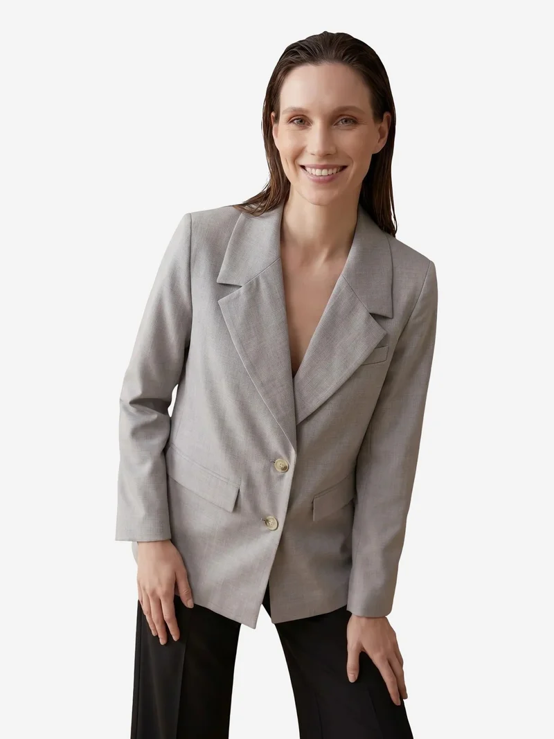My Fashion Light Grey MY FASHION Shawl Collar Button Blazer Jacket for Women | Best Price UAE