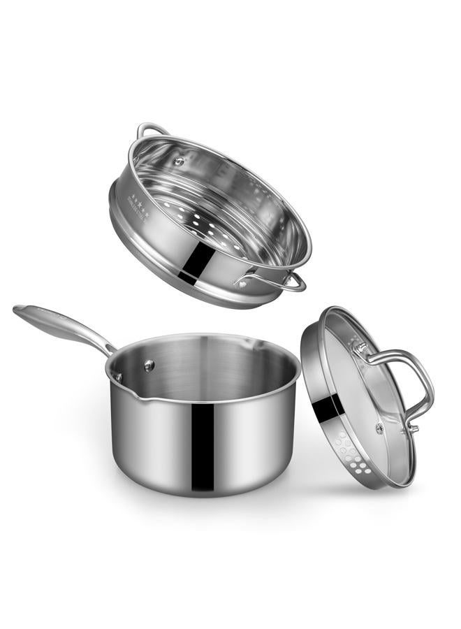Cyrosa Mr. Right Double Boiler Pot for Melting Chocolate,Stainless Steel Steamer Set with Glass Lid for Candle Making - Clear View while Cooking,Dishwasher & Oven Safe 3 Qts & 4 Pieces - Image 1
