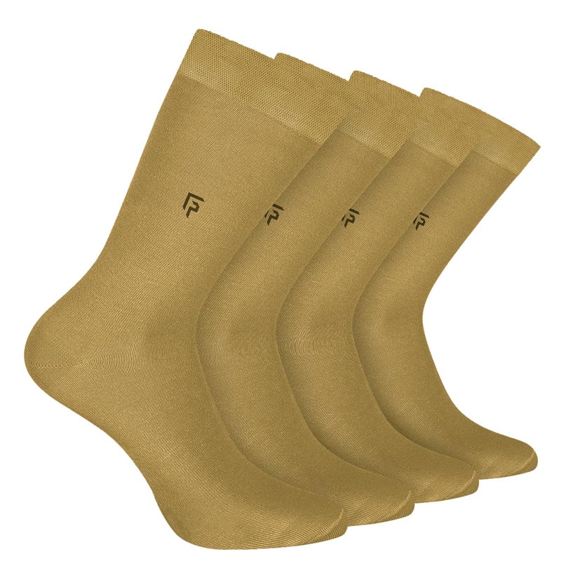 FOOTPRINTS Odour free Organic Cotton & Bamboo Men's Formal Socks | Khaki | Pack of 4 - Image 1