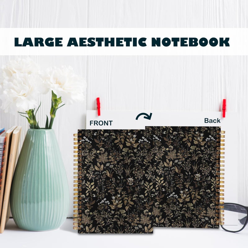 BearCake Dark Academia Botanical Notebook Journal, Vintage Boho Floral Notebook Journal, Aesthetic Notebooks, Boho Office Supplies, Notebooks for Work Note Taking, Hardcover Spiral Notebook 5.5x8.3 - Image 4