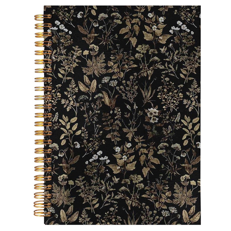 BearCake Dark Academia Botanical Notebook Journal, Vintage Boho Floral Notebook Journal, Aesthetic Notebooks, Boho Office Supplies, Notebooks for Work Note Taking, Hardcover Spiral Notebook 5.5x8.3 - Image 1