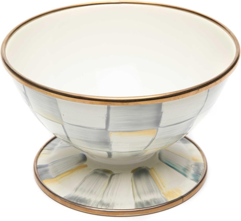 mackenzie childs MACKENZIECHILDS Enamel Ice Cream Bowl Serving Bowls for Entertaining 2Cup Capacity GrayandWhite Sterling Check - Image 1