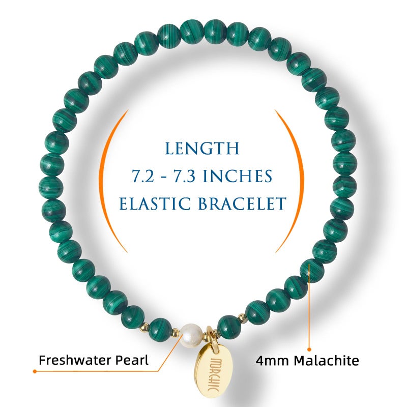 Morchic 4mm Natural Green Malachite Gemstone Beads Stretch Bracelet for Women, With Freshwater Pearls, Energy Gem Birthday Gift for Her 7.2” - Image 2