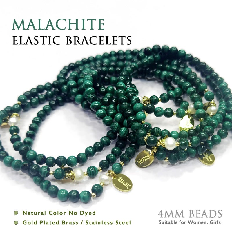 Morchic 4mm Natural Green Malachite Gemstone Beads Stretch Bracelet for Women, With Freshwater Pearls, Energy Gem Birthday Gift for Her 7.2” - Image 5