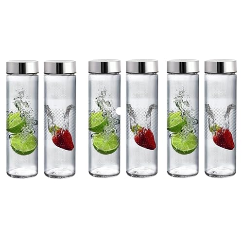 CROCO JAR Wide Mouth Glass Water Bottle, Leak-Proof Airtight Double Layer Stainless Steel Lid, Set of 6 – Ideal for Water, Juice, Smoothies 750ml | Set Of 6 - Image 1