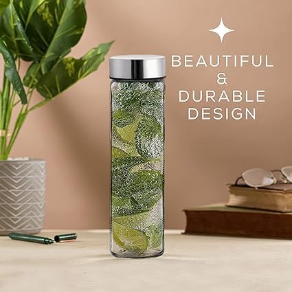 CROCO JAR Wide Mouth Glass Water Bottle, Leak-Proof Airtight Double Layer Stainless Steel Lid, Set of 6 – Ideal for Water, Juice, Smoothies 750ml | Set Of 6 - Image 4