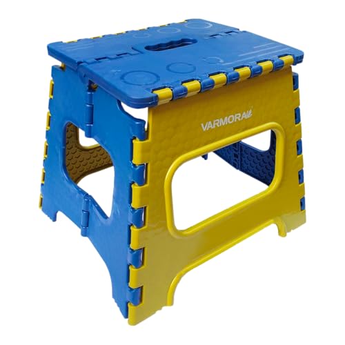Varmora Folding Stool Plastic, 12 Inch Strong & Portable Stool for Travelling, Home & Kitchen - Foldable Step Stool for Sitting, Bath & Outdoor Use - Image 1