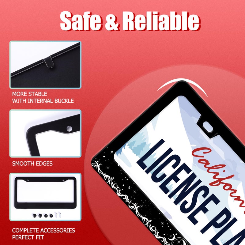 UNINDREM Moon License Plate Frame Ocean Waves Stainless Steel License Plate Frame Auto Parts Decoration with Screws License Plate Holder for Men Women 12x6 Inch - Image 4