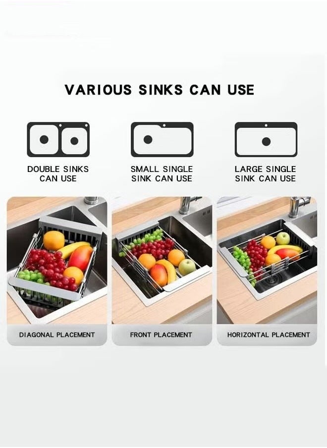 MIXDE Retractable Kitchen Sink Drain Rack Universal Size Sink Strong Load-bearing Tableware Storage Rack Fruit and Vegetable Drain Basket Stainless Steel Dishwashing Rack  - Image 3
