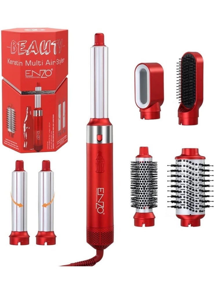 ENZO Professional 6 in 1 Hair Styler | Hot Air Brush Hair Dryer with Curling Wand, Round Brushes, Smoothing Brush and Air Styling Attachment | Multi Function Hair Styling Tool for Drying, Curling, Smoothing & Volumizing - Image 1