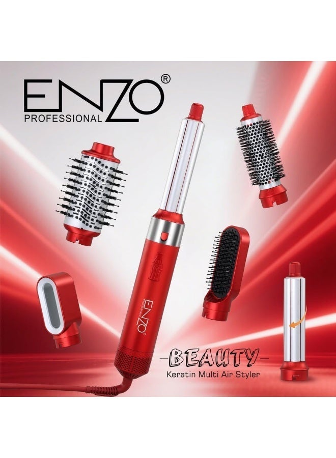 ENZO Professional 6 in 1 Hair Styler | Hot Air Brush Hair Dryer with Curling Wand, Round Brushes, Smoothing Brush and Air Styling Attachment | Multi Function Hair Styling Tool for Drying, Curling, Smoothing & Volumizing - Image 2
