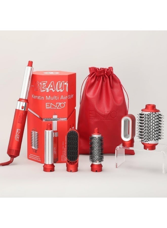 ENZO Professional 6 in 1 Hair Styler | Hot Air Brush Hair Dryer with Curling Wand, Round Brushes, Smoothing Brush and Air Styling Attachment | Multi Function Hair Styling Tool for Drying, Curling, Smoothing & Volumizing - Image 3