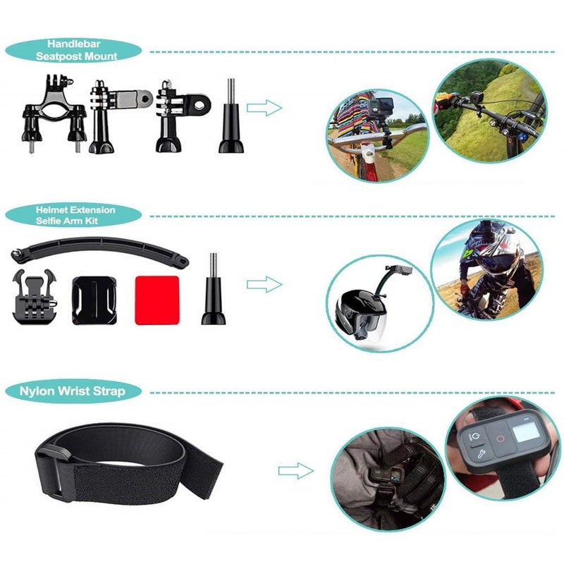 REFLEX CAMERA 50 in 1 Action Camera Accessories Kit Compatible with GoPro Hero 13/12/11/10/9/8, DJI Osmo Action 2, 3, 4, Pro 5, Insta360 Ace Pro/Ace Pro 2 Akaso and other Sports Cameras & Durable Case - Image 4