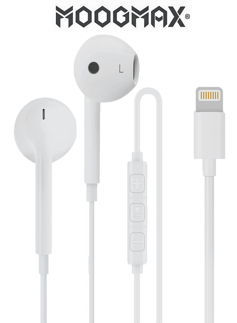 موجماكس سماعات سلك ايفون لايتنينج معتمد MFI. سماعه سلك ايفون بميكرفون قوي عالي الحساسية. سماعة اذن سلكية بصوت باس قوي وواضح. سماعة ايفون سلك بطول 1 متر. سماعة سلكية بأزرار تحكم سهلة. سماعه ايفون 14، 13، 12، 11، X، XR، 8، 7. - Image 1