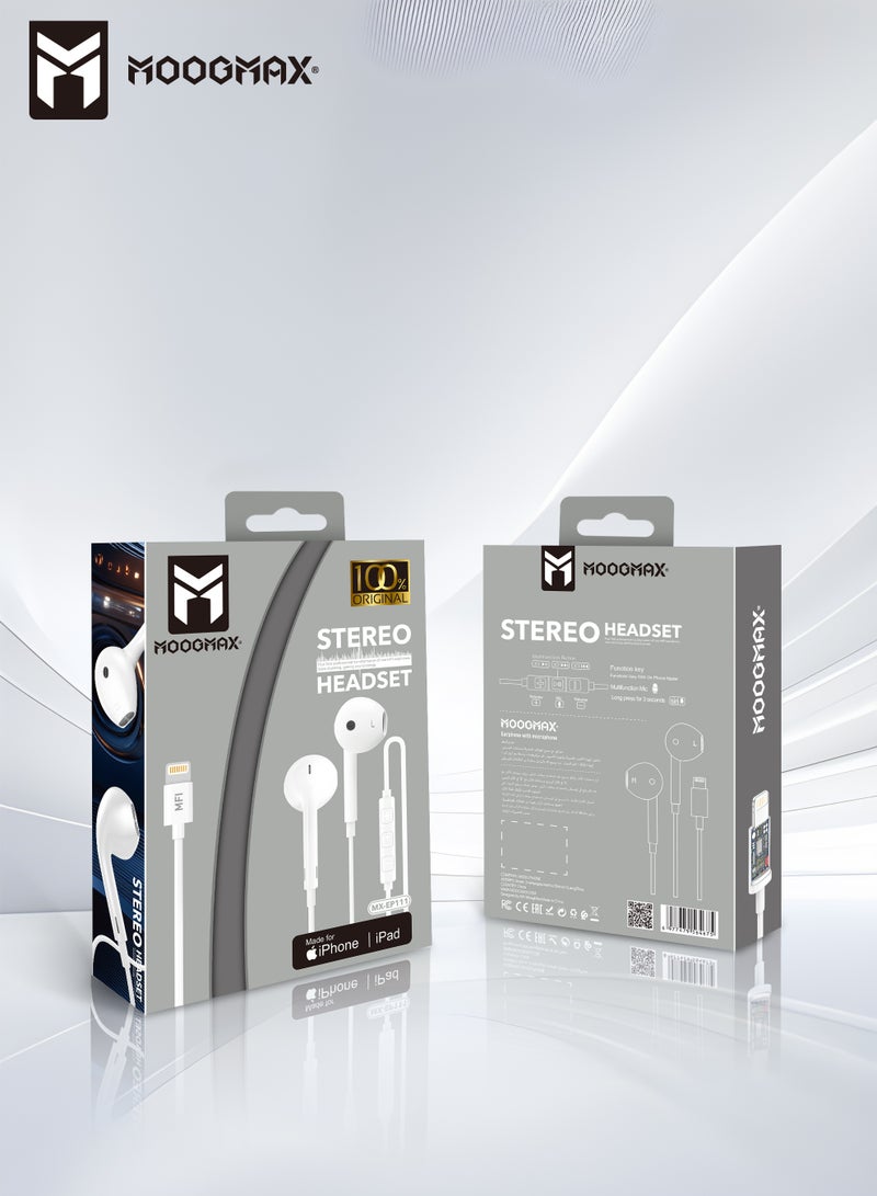 موجماكس سماعات سلك ايفون لايتنينج معتمد MFI. سماعه سلك ايفون بميكرفون قوي عالي الحساسية. سماعة اذن سلكية بصوت باس قوي وواضح. سماعة ايفون سلك بطول 1 متر. سماعة سلكية بأزرار تحكم سهلة. سماعه ايفون 14، 13، 12، 11، X، XR، 8، 7. - Image 5