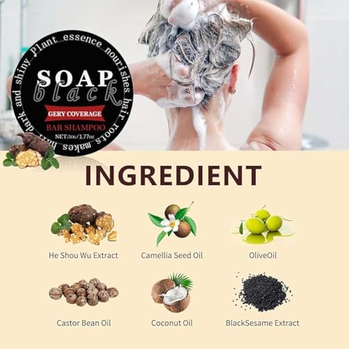 Black Soap Gray Hair Coverage Soap, Black Hair Shampoo Bar for Hair Darkening and Stronger, Grey Hair Reverse Bar Restore Healthy Hair Color - Image 2