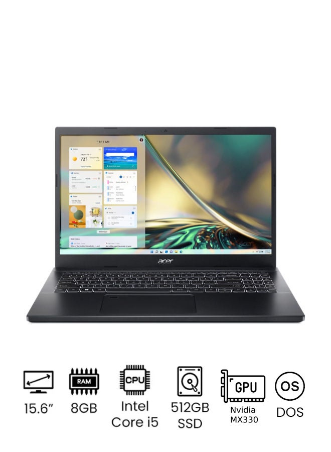 Acer Aspire 7 A715-76G-56U2 Laptop With 15.6-inch Full HD Display, Core i5-12450H Processor/8GB RAM/512GB SSD/DOS(Without Windows)/4GB Nvidia GeForce RTX 3050/ English/Arabic Charcoal Black - Image 1