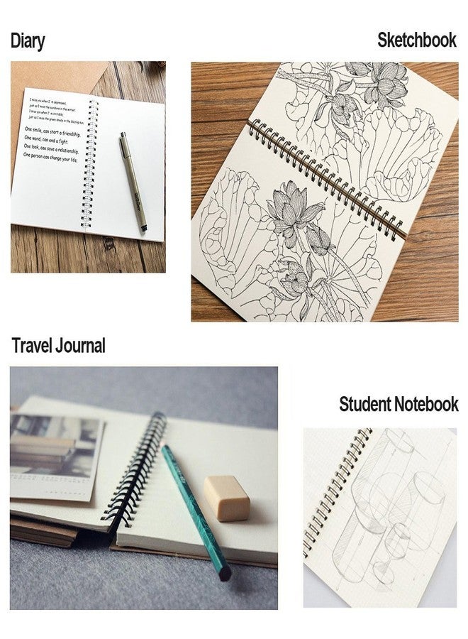 DSTELIN Soft Cover Spiral Notebook Journal 2-Pack, Blank Sketch Book Pad, Wirebound Memo Notepads Diary Notebook Planner with Unlined Paper, 100 Pages/ 50 Sheets, 7Inchx 4.75Inch (Brown and Black) - Image 2