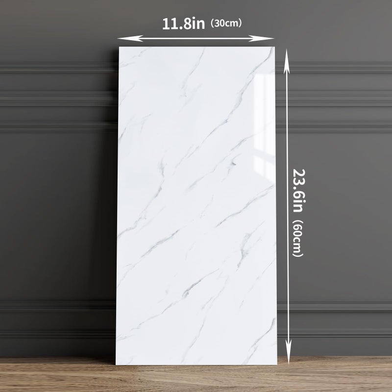 Haimin Wall Panels Peel and Stick 10 Pieces 23.6x11.8in (19.4 Sq. Ft. Coverage) Lightweight Backsplash Marble Look Tile (not Real Marble) Ideal for Kitchen Bathrooms Living Rooms Bedrooms (White-LYB) - Image 2