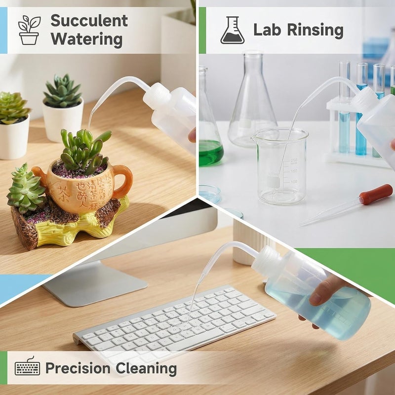 erioctry 2PCS Plastic Clear White Bent Tip Oil Liquid Storage Squeeze Measuring Bottle Wash Cleaning Holder Can Pot Gardening Tools - Image 4