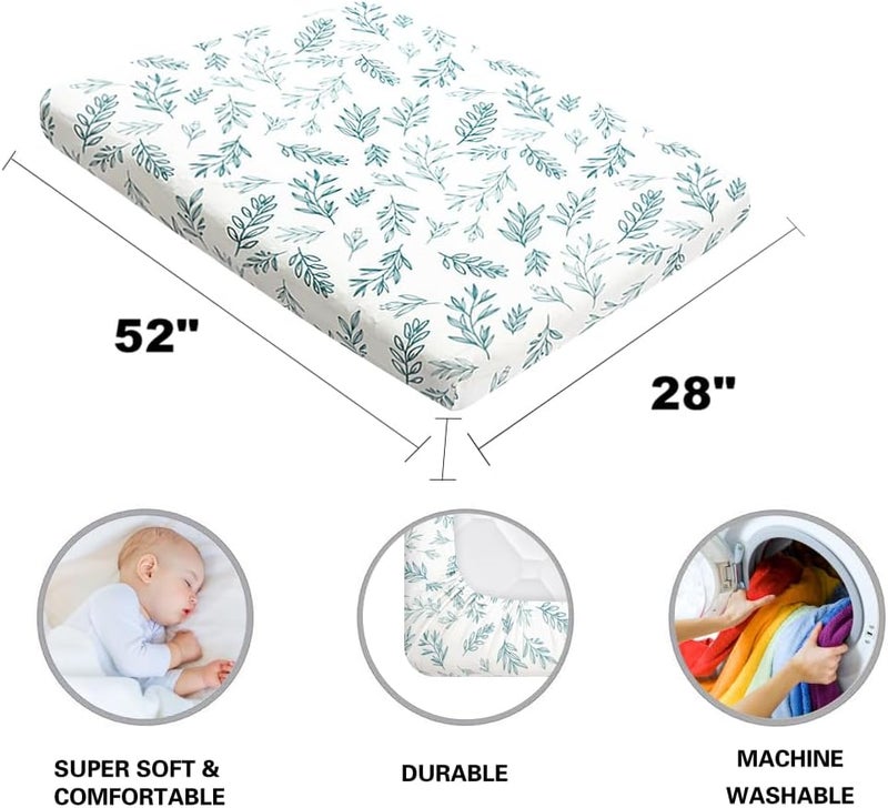 FIGEPO 4 Pack Sage Green Fitted Nursery Sheets Breathable Neutral Unisex Baby Sheets for Boys or Girls with Leaf and Flower Design Standard Crib Sheet Green Crib Sheet - Image 3