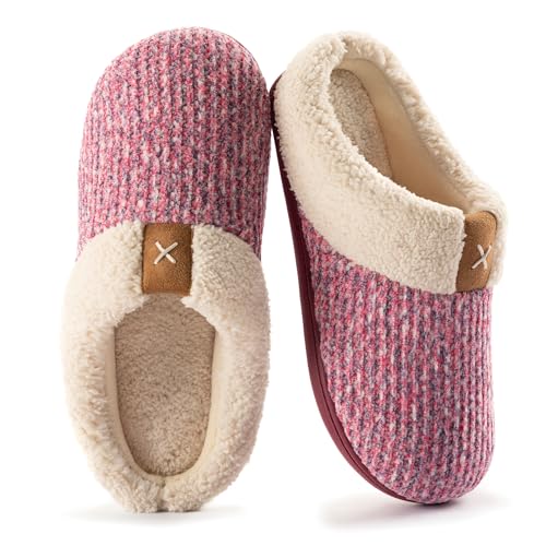 ULTRAIDEAS Women's Indoor Bedroom Slipper with Memory Foam, Gift for Women, Wool-Like House Shoe with Anti-Skid Rubber Sole for Ladies (11-12, Pink) - Image 1