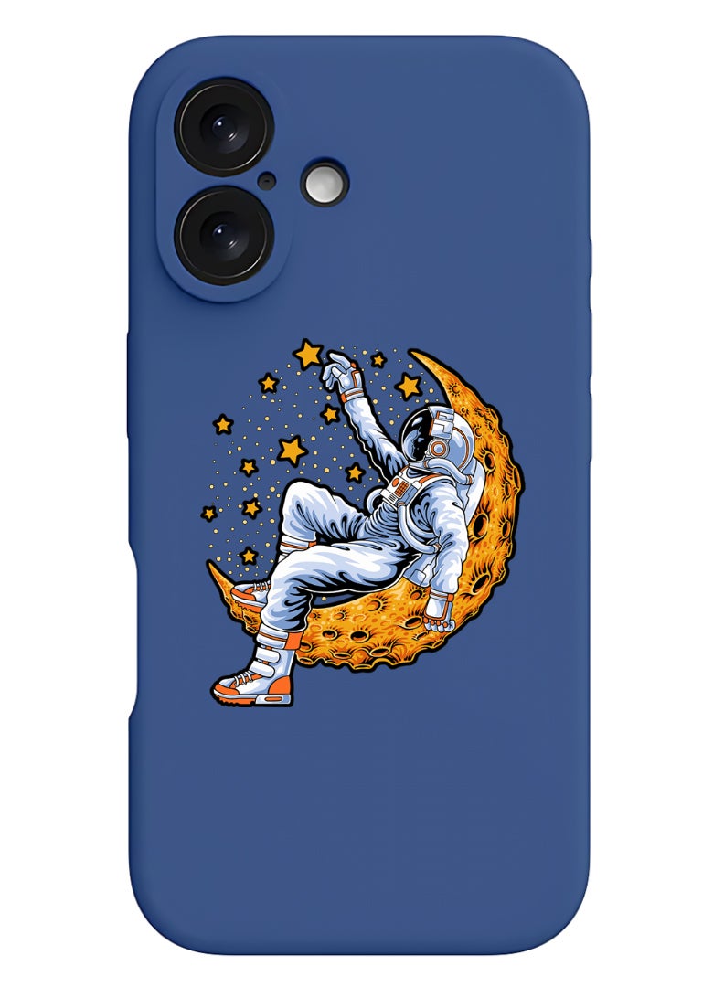Theodor iPhone 16 Plus Blue Protective Slim Fit Case Liquid Silicone Cover with Full Body Protection Anti-Scratch Shockproof Case For iPhone - Astronaut lying on moon - Image 1