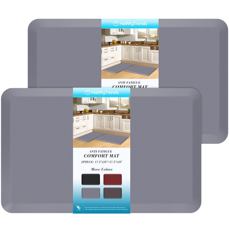 HappyTrends 2 PCS Kitchen Mat Cushioned AntiFatigue Floor Mat Heavy Duty Ergonomic Comfort Foam Standing Mat Waterproof NonSlip Kitchen Rugs for Home Office LaundryGrey