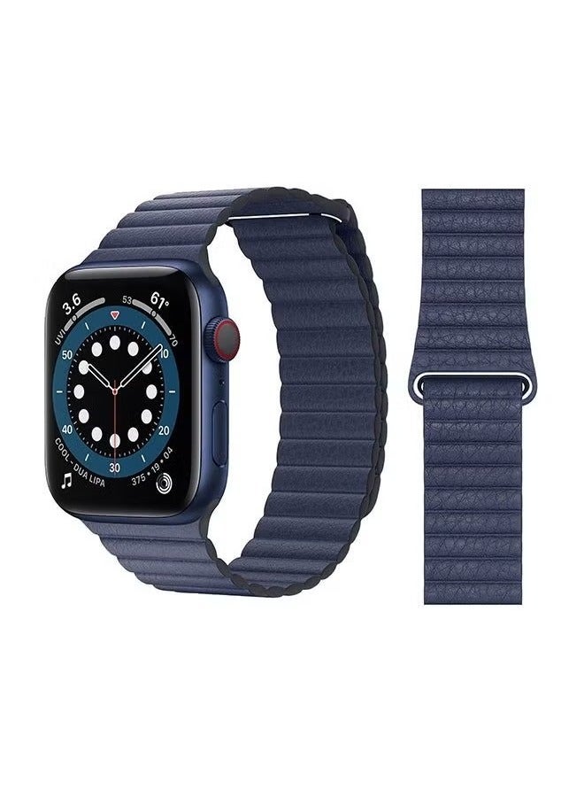 vesus Leather Replacement Band For Apple Watch Series 6/SE/5/4/3/2/1 Midnight Blue