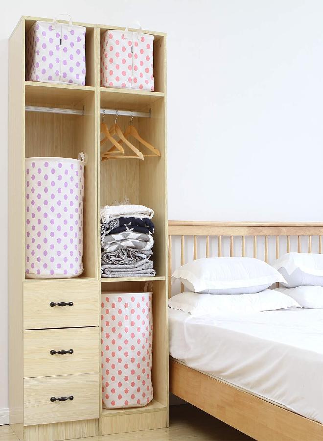 Sea Team 19.7 Inches Large Sized Waterproof Coating Ramie Cotton Fabric Folding Laundry Hamper Bucket Cylindric Burlap Canvas Storage Basket with Stylish Polka Dot Design (19.7", Purple) - Image 2