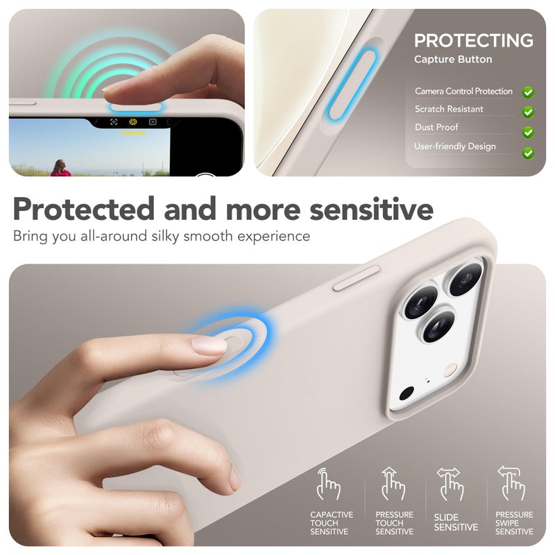 GONEZ Magnetic for iPhone 17 Pro Max Case, Compatible with MagSafe, [Screen Protector + Camera Lens Protector], Liquid Silicone Anti-Scratch Shockproof Protective Phone Case 6.9 inch, Stone - Image 5