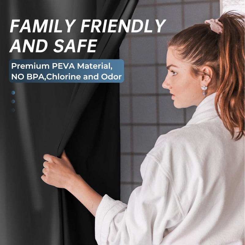 AmazerBath Plastic Shower Curtain Liner, 72 x Inches EVA 8G Heavy Duty Black Waterproof Weighted Thick Bathroom with 3 Clear Weights and 12 Rustproof Grommet Holes - Image 4