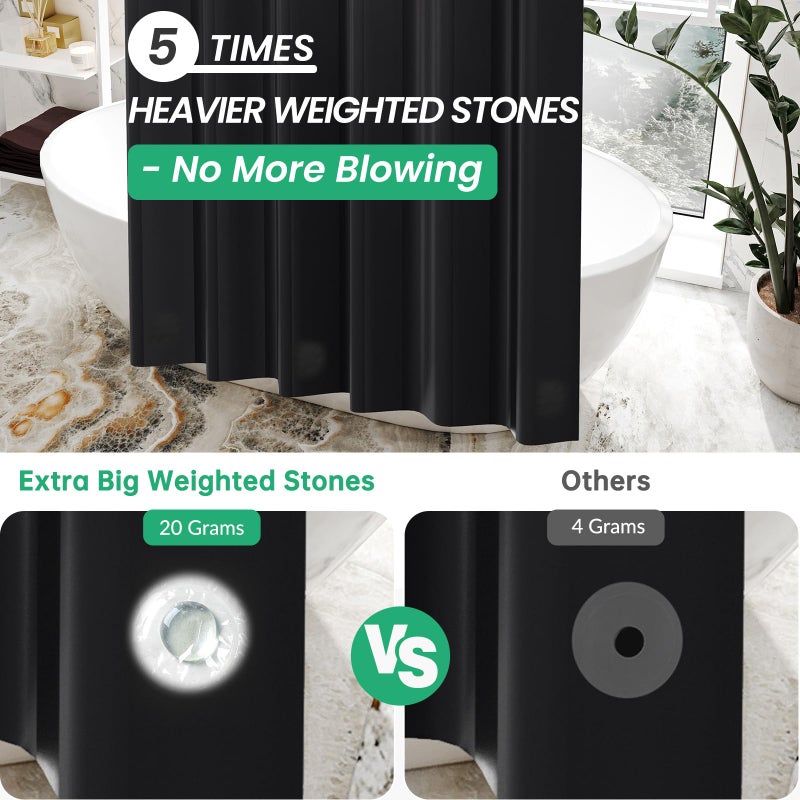 AmazerBath Plastic Shower Curtain Liner, 72 x Inches EVA 8G Heavy Duty Black Waterproof Weighted Thick Bathroom with 3 Clear Weights and 12 Rustproof Grommet Holes - Image 3