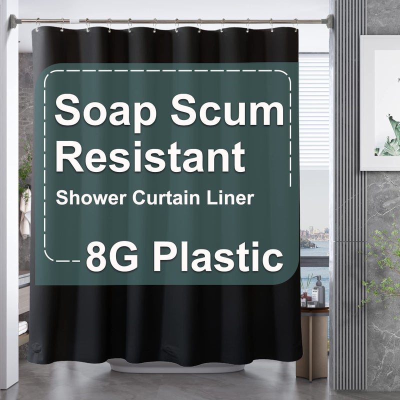 AmazerBath Plastic Shower Curtain Liner, 72 x Inches EVA 8G Heavy Duty Black Waterproof Weighted Thick Bathroom with 3 Clear Weights and 12 Rustproof Grommet Holes - Image 1