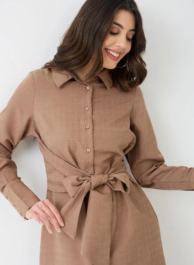 globus Women Brown Collared Neck Shirt Midi Dress