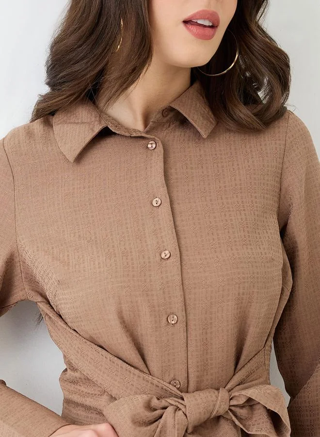 globus Women Brown Collared Neck Shirt Midi Dress