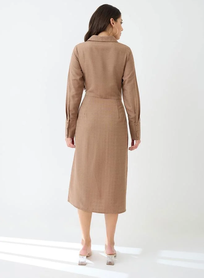 globus Women Brown Collared Neck Shirt Midi Dress