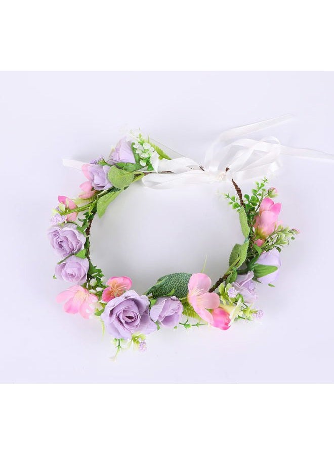 LLinfflr Women Floral Crown Bridal Flower Headband Hair Wreath Floral Headpiece Halo Boho Party Prom Wedding Photos Purple - Image 3