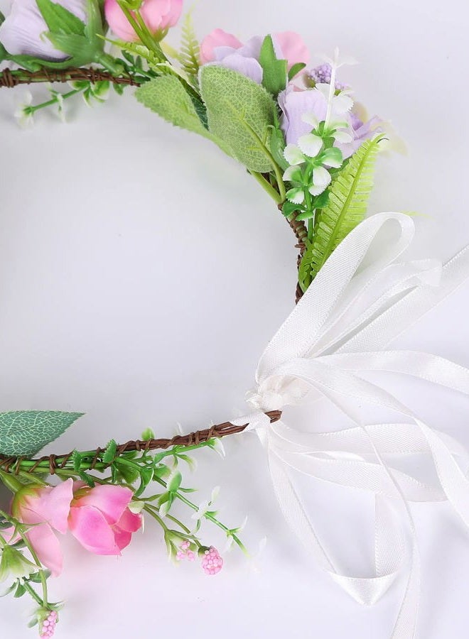 LLinfflr Women Floral Crown Bridal Flower Headband Hair Wreath Floral Headpiece Halo Boho Party Prom Wedding Photos Purple - Image 5