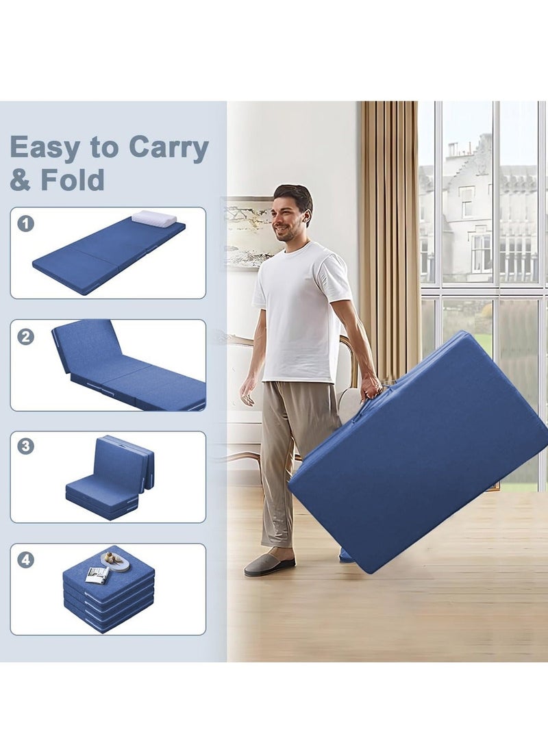 والالا مرتبة إسفنجية سميكة قابلة للطي محمولة بأربعة طيات، سرير قابل للطي، أسرّة للضيوف، سرير محمول، سجادة ضيوف علوية، وسادة نوم، قيلولة على الأرض مع غطاء قابل للتنفس وقابل للغسل - Image 4