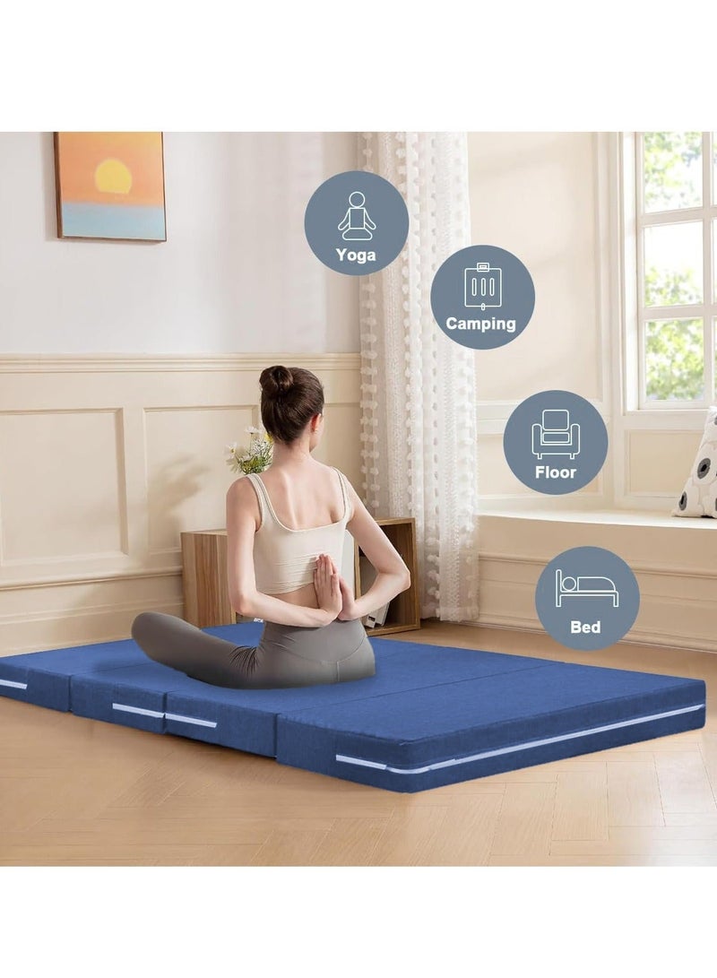 والالا مرتبة إسفنجية سميكة قابلة للطي محمولة بأربعة طيات، سرير قابل للطي، أسرّة للضيوف، سرير محمول، سجادة ضيوف علوية، وسادة نوم، قيلولة على الأرض مع غطاء قابل للتنفس وقابل للغسل - Image 2