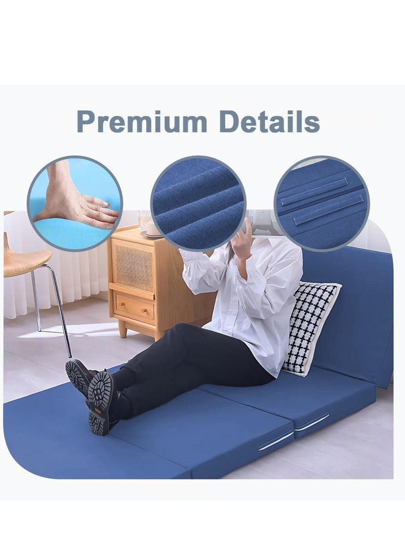 والالا مرتبة إسفنجية سميكة قابلة للطي محمولة بأربعة طيات، سرير قابل للطي، أسرّة للضيوف، سرير محمول، سجادة ضيوف علوية، وسادة نوم، قيلولة على الأرض مع غطاء قابل للتنفس وقابل للغسل - Image 3