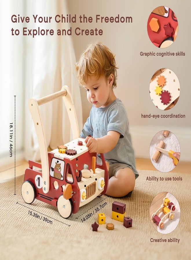 OESSUF 2-in-1 Wooden Baby Walker with 40 PCS Tool Toys - Baby Push Walker for 6-12 Months, Activity Center for Toddlers Aged 1-3 Years, Montessori Toy for Boys and Girls (Red) - Image 2