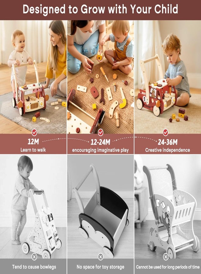 OESSUF 2-in-1 Wooden Baby Walker with 40 PCS Tool Toys - Baby Push Walker for 6-12 Months, Activity Center for Toddlers Aged 1-3 Years, Montessori Toy for Boys and Girls (Red) - Image 4